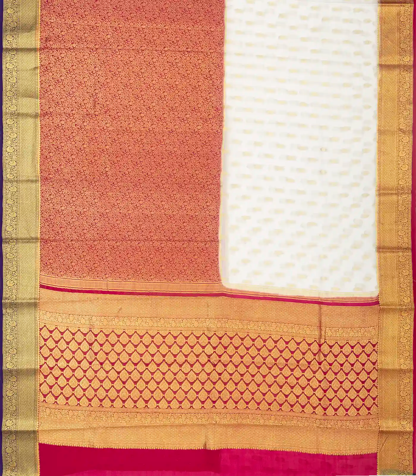 White & Pink Mysore Crepe Half & Half Silk Saree With Floral Motifs