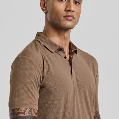 Light Brown Textured Polo T-Shirt