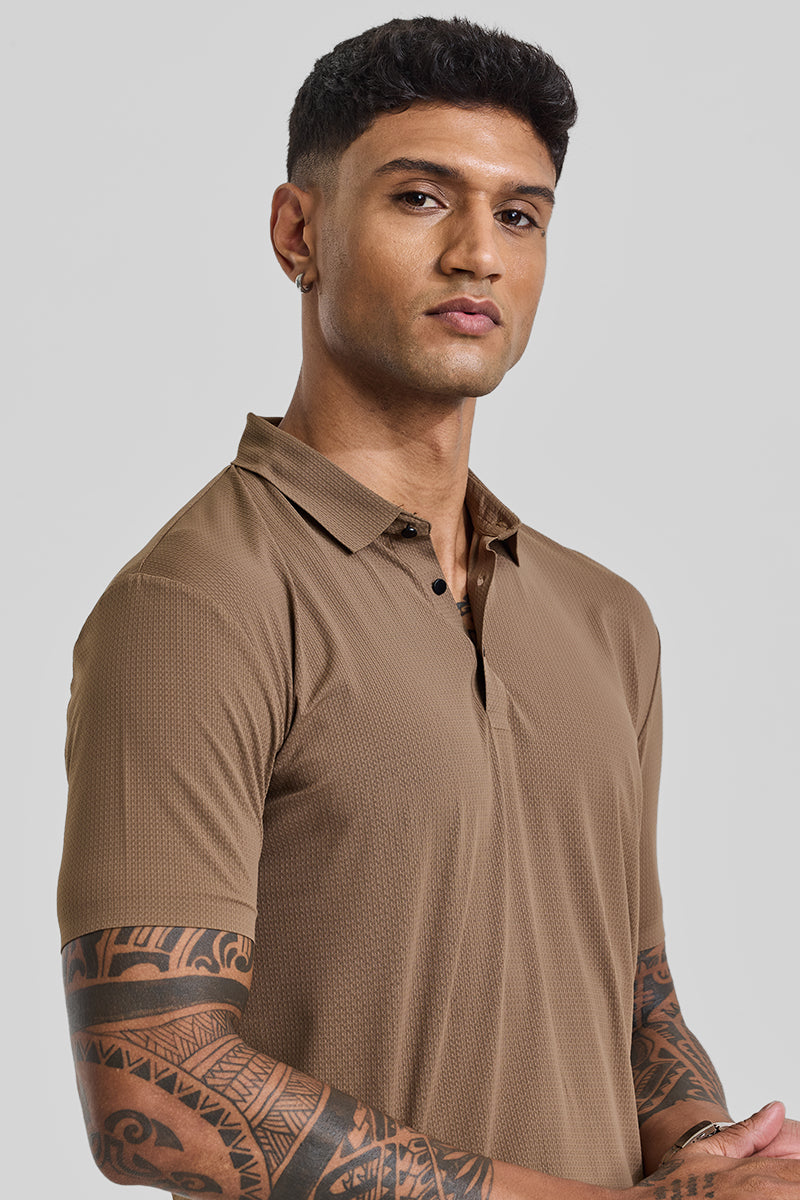 Light Brown Textured Polo T-Shirt