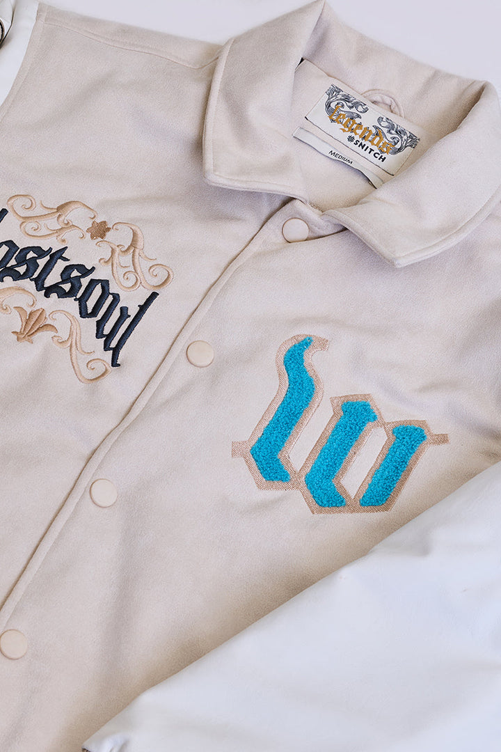 Legends Lost Soul Beige Varsity Jacket