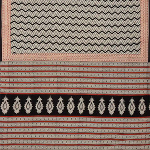 Cream Woven Jaipur Cotton Saree Printed With Black Chevron Motifs