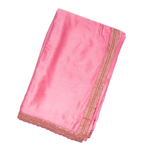 Bubble-gum Pink Woven Satin Saree With Embroidered Floral Motifs