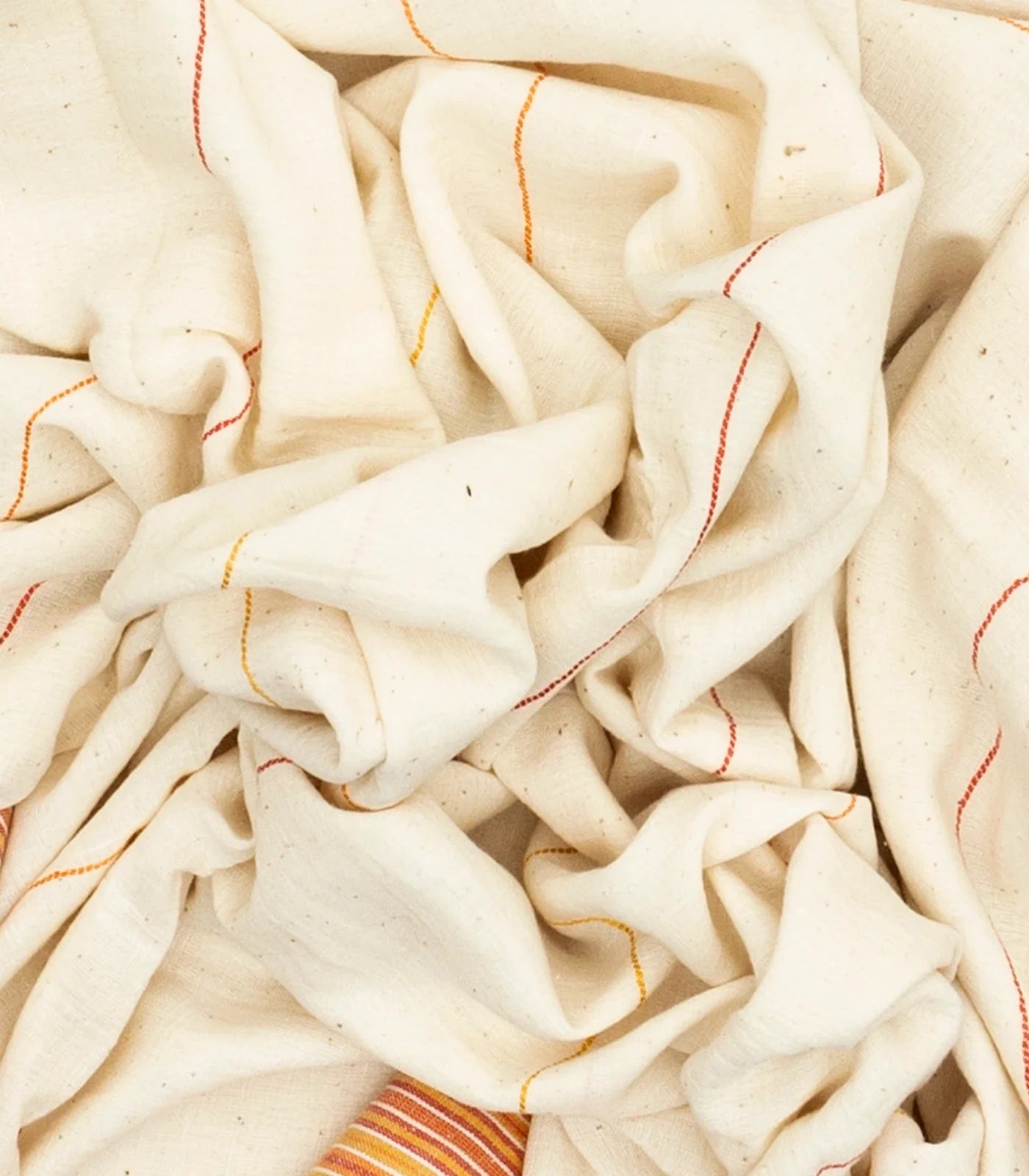 White Handloom Bhujodi Cotton Saree With Yellow Stripes