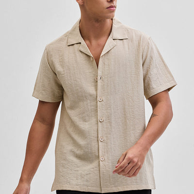 Beige Box Fit Linen Blend Shirt