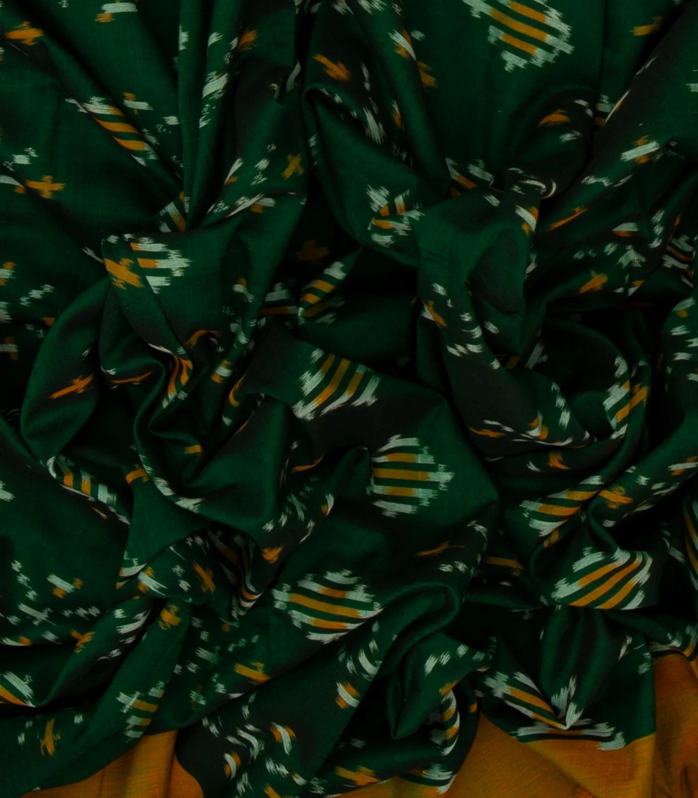 Bottle Green Handloom Orissa Cotton Saree With Tie & Dye Motifs