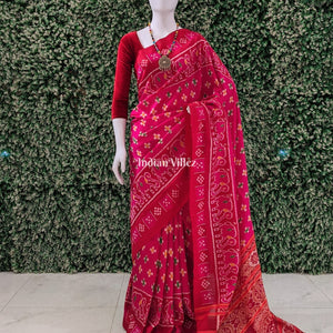 Rani Pink Odisha Ikat Contemporary Silk Saree with Elephant & Pasapali Border