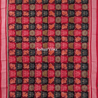 Red with Multicolored Kothi Sambalpuri Ikat Cotton Saree