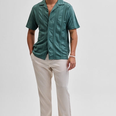 Cream Self-Design Slim Fit Trousers