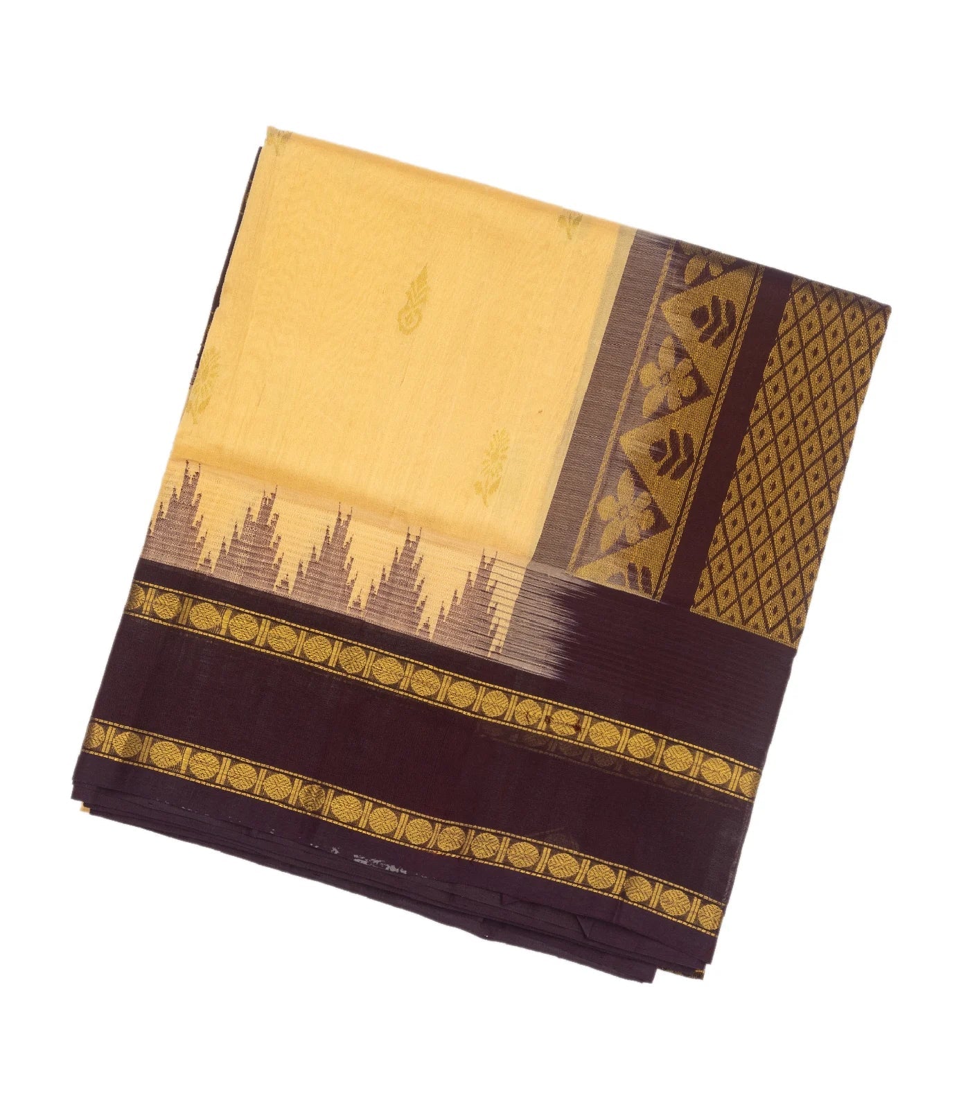 Cream Handloom Silk Cotton Saree With Floral Buttas