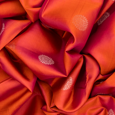 Red Handloom Soft Silk Saree With Floral Zari Buttas-Red