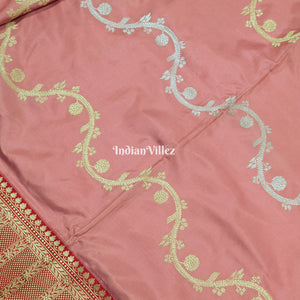Baby Pink Thread Work Banarasi Katan Silk Saree