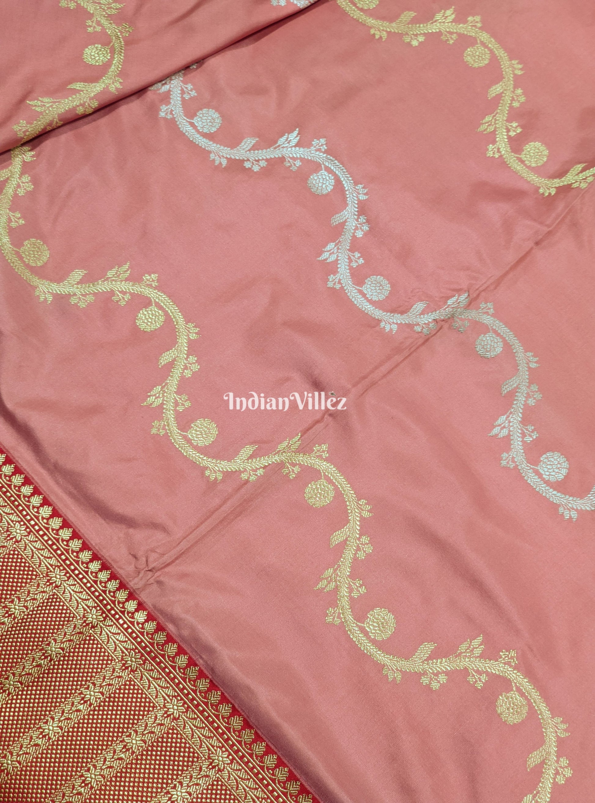 Baby Pink Thread Work Banarasi Katan Silk Saree
