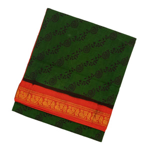 Dark Green Sungudi Cotton Saree With Floral Motifs