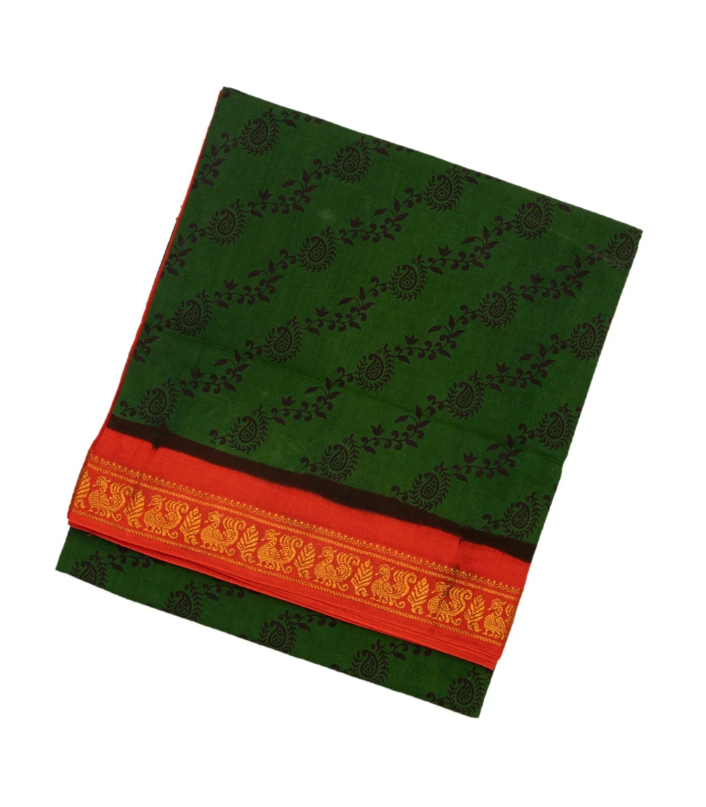 Dark Green Sungudi Cotton Saree With Floral Motifs