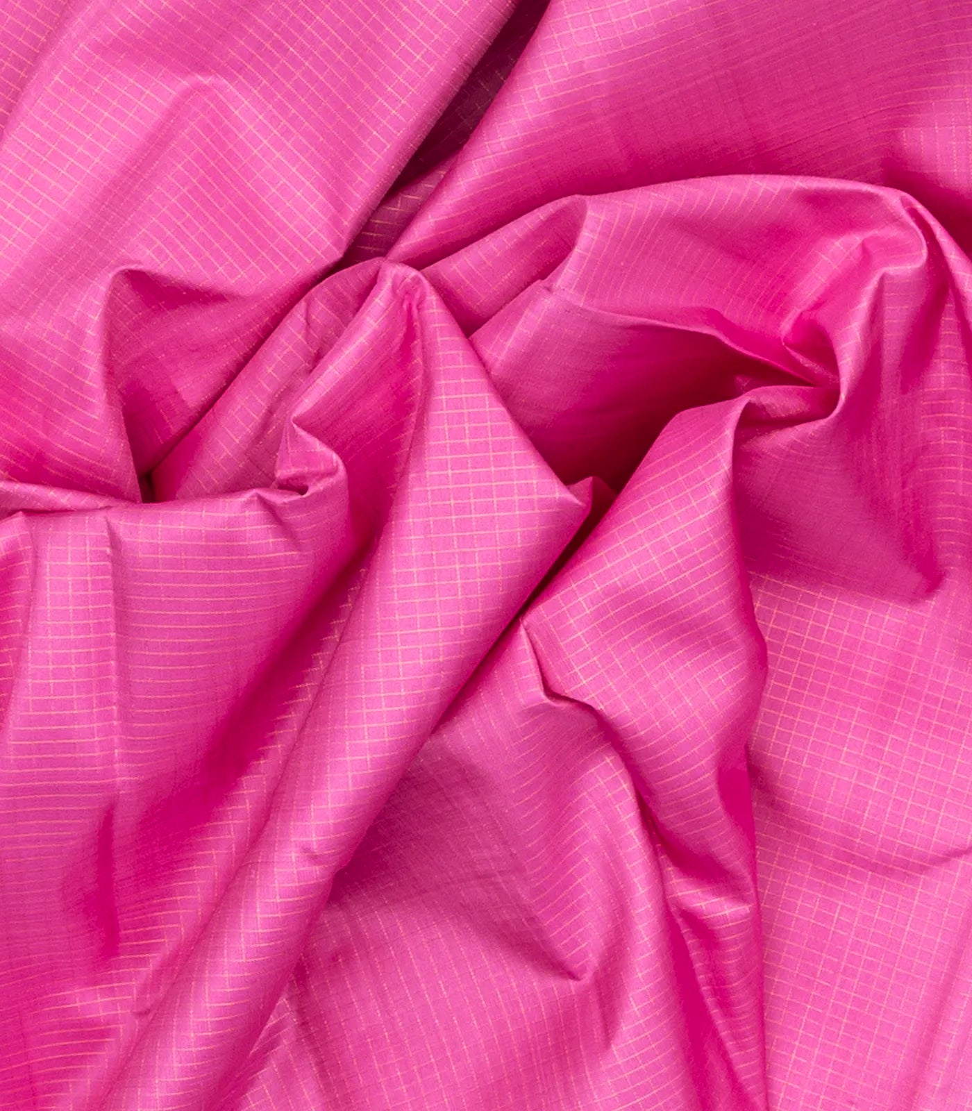 BubbleGum Pink Handloom Kanchipuram Silk Saree With Zari Checks