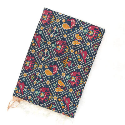 Dark Grey Handwoven Tussar Silk Saree With Ikat Printed Motifs