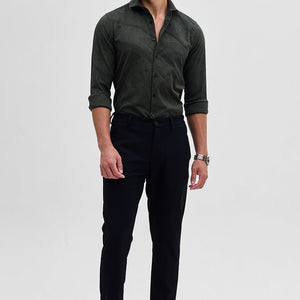Dark Green Slim Fit Self-Design Shirt