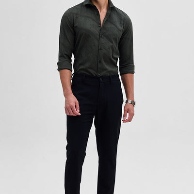Dark Green Slim Fit Self-Design Shirt