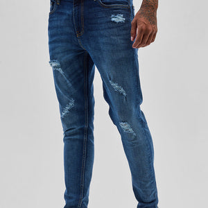 Dark Blue Distressed Skinny Fit Jeans