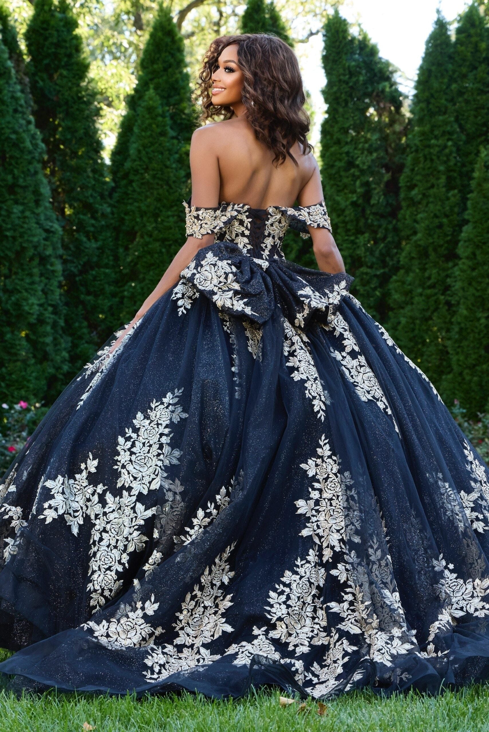 Jovani 44900 Long Floral Applique Quinceanera Dress