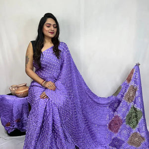 Pure Modal Silk Barik Bandhej Lagdi Pallu Bandhani Saree