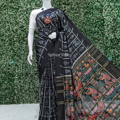 Black Grey Nabakothi Contemporary Silk Saree