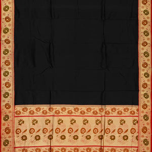 Black Handloom Plain Banarasi Silk Saree With Red Border