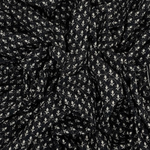 Black Woven Jaipur Cotton Saree With Printed Floral Bud Motifs