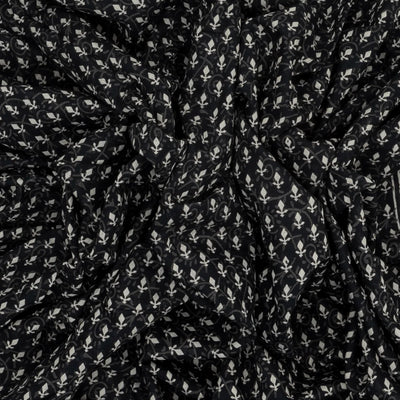 Black Woven Jaipur Cotton Saree With Printed Floral Bud Motifs