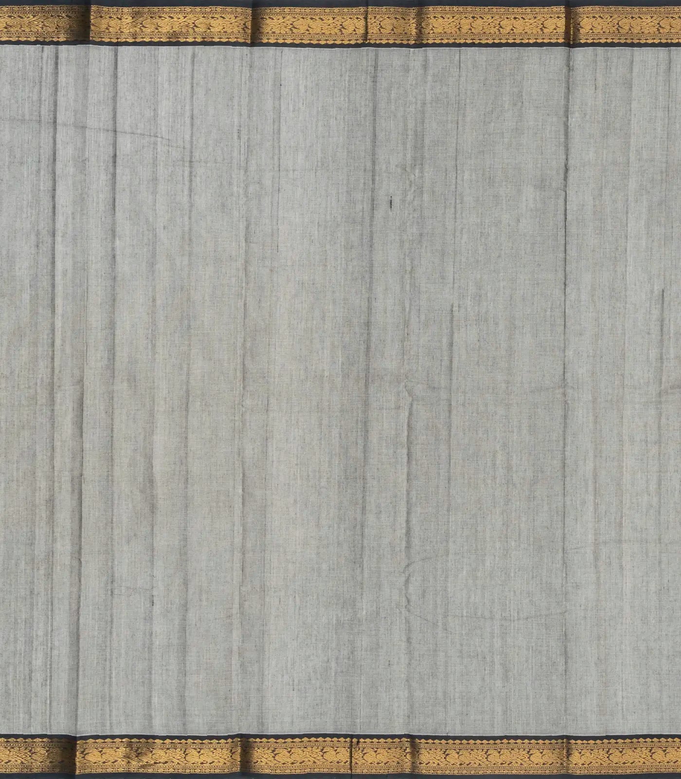 Grey Handloom Kanchi Cotton Saree With Checks & Chakaram Motifs.