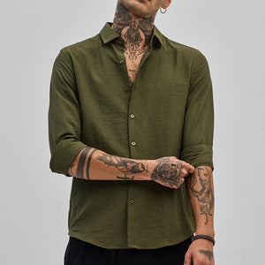 Olive Slim Fit Linen Shirt