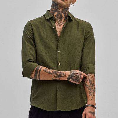 Olive Slim Fit Linen Shirt