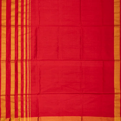 Red Handloom Uppada Plain Silk Saree With Mustard Stripe Border