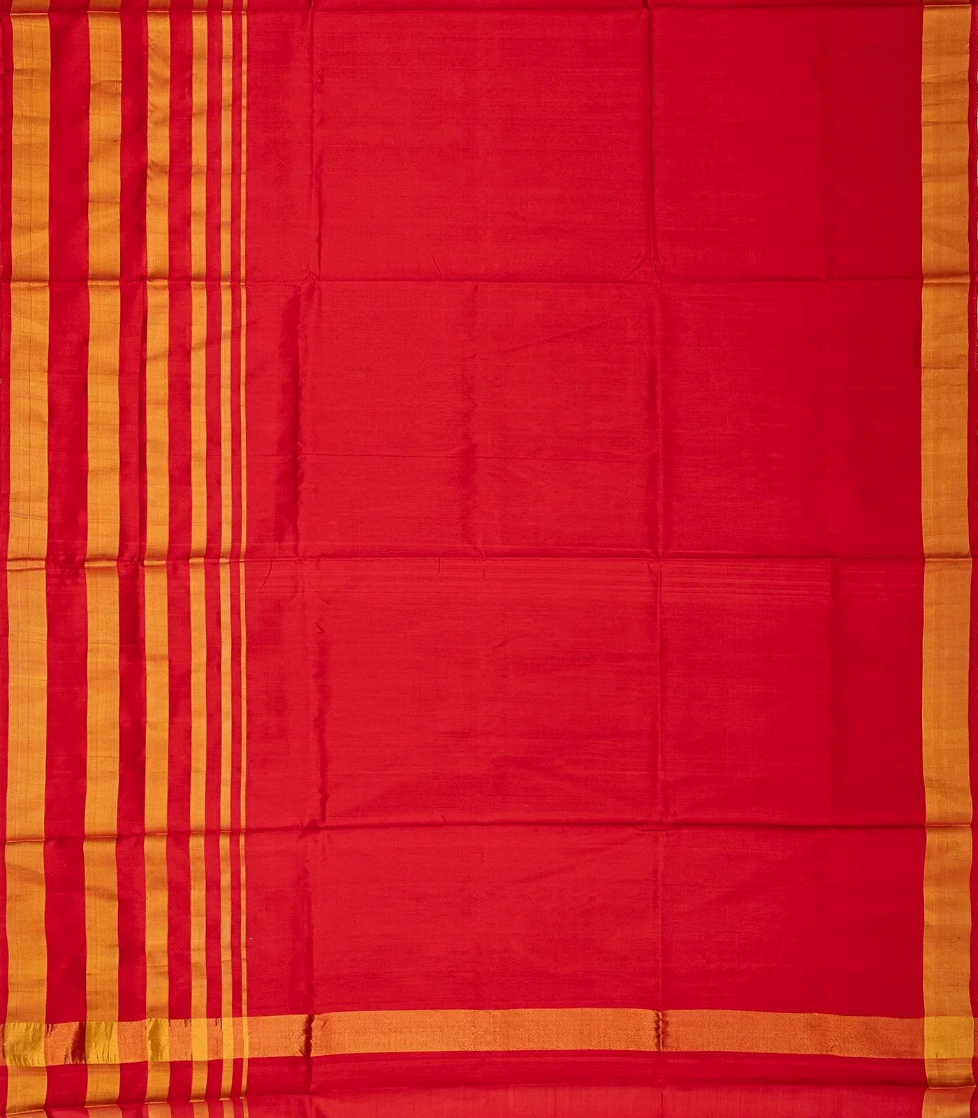 Red Handloom Uppada Plain Silk Saree With Mustard Stripe Border