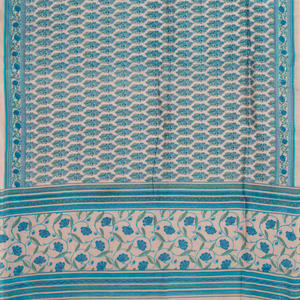 Taupe Handloom Chanderi Cotton Saree With Printed Blue Floral Motif