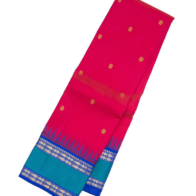 Hot Pink Handloom Korvai Kanchipuram Silk Saree With Kamalam Buttas