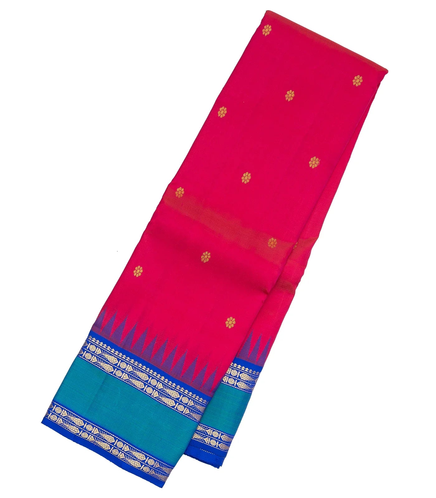 Hot Pink Handloom Korvai Kanchipuram Silk Saree With Kamalam Buttas