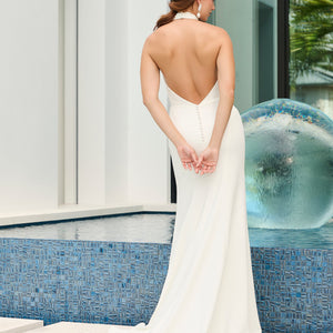 Crepe Halter Slit Bridal Gown by Adrianna Papell 45016