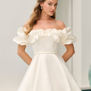 Mikado Short Off Shoulder Bridal Dress by Adrianna Papell 45020