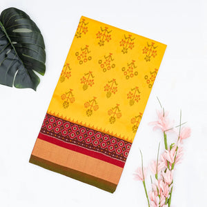 Yellow Handloom Ikat Silk Saree With Floral Motifs