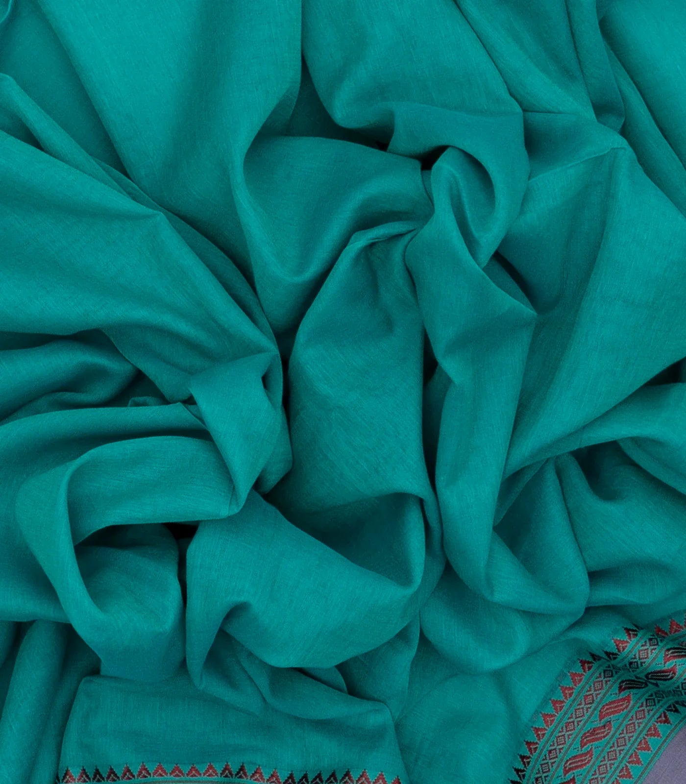 Cyan Handloom Bengal Cotton Saree With Grey Border