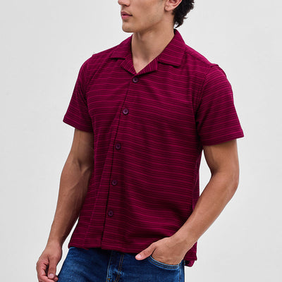 Red Textured Stripes Shirt