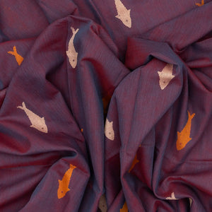 Lilac Handloom Bengal Cotton Saree With Fish Motifs