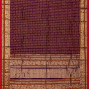 Magenta Handloom Kanchi Cotton Saree With Checks & Diamond Motifs