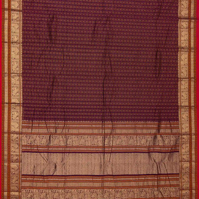 Magenta Handloom Kanchi Cotton Saree With Checks & Diamond Motifs