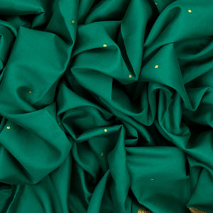 Sea Green Mysore Crepe Silk Saree With Coin Buttas & Navy Blue Zari Border