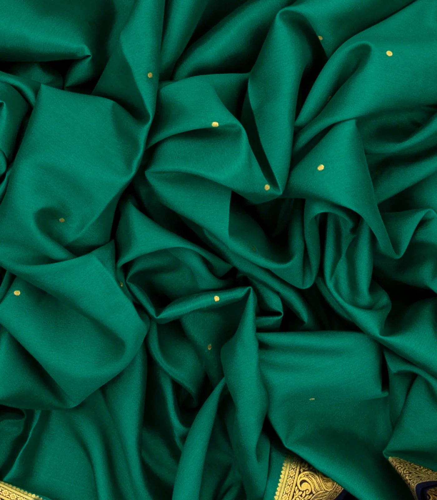 Sea Green Mysore Crepe Silk Saree With Coin Buttas & Navy Blue Zari Border