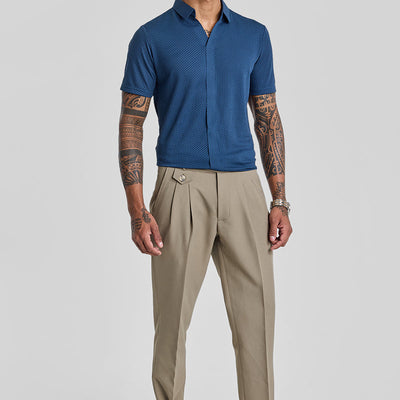 Blue Textured Polo T-Shirt