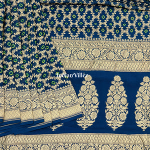 Sea Blue Pure Banarasi Khaddi Georgette Saree