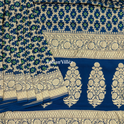 Sea Blue Pure Banarasi Khaddi Georgette Saree